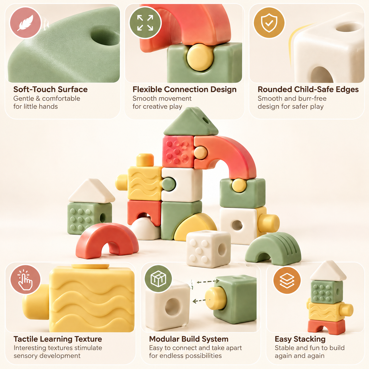 Merelvont™ Soft Sensory Building Blocks Set