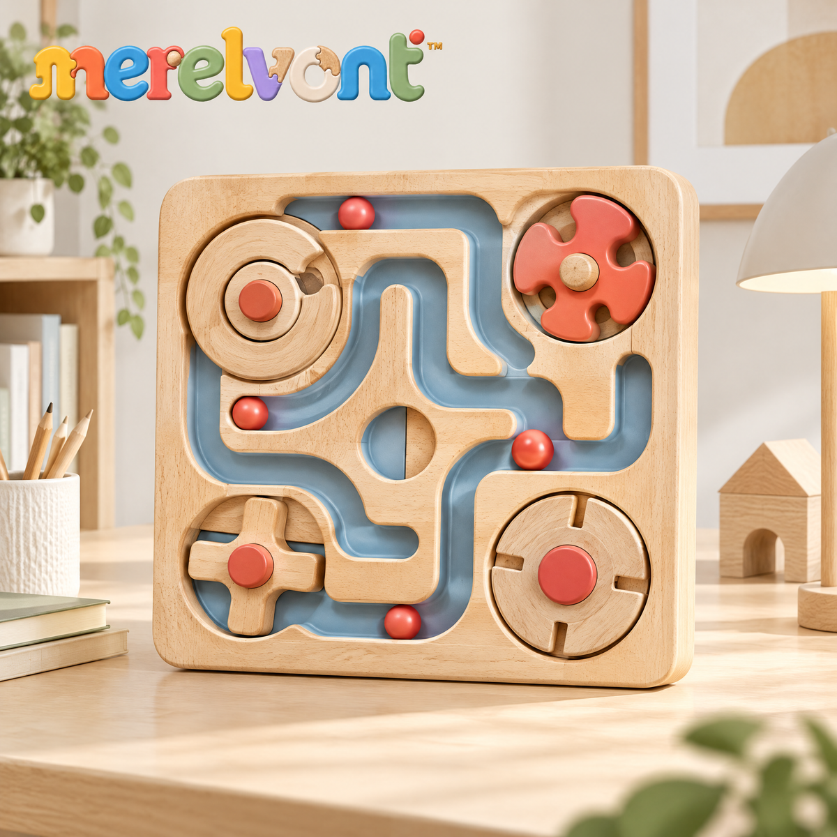Merelvont™ Wooden Ball Maze & Gear Activity Board