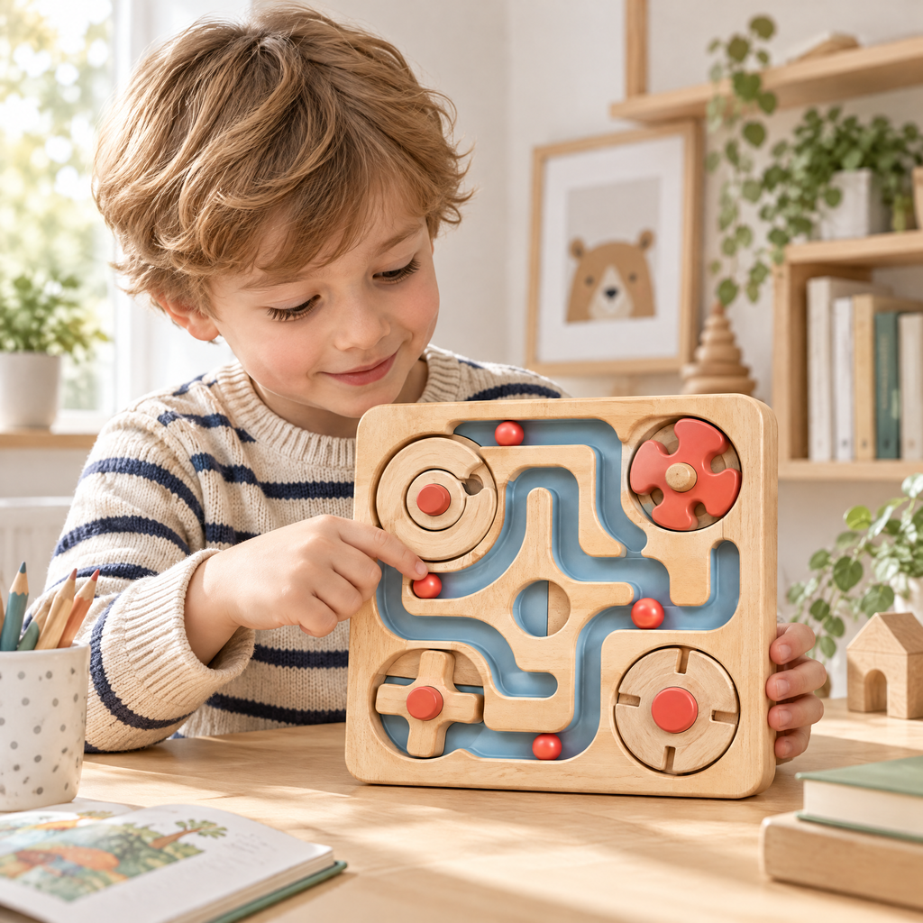 Merelvont™ Wooden Ball Maze & Gear Activity Board